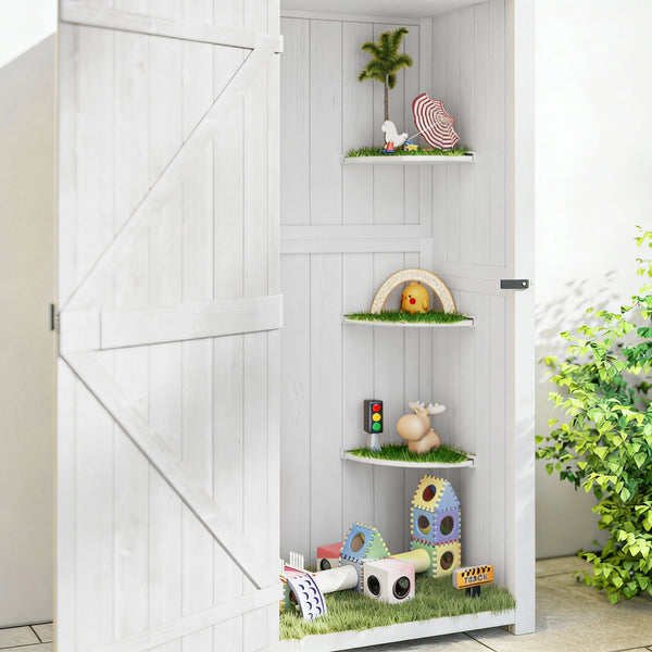 Armoire de Jardin Extérieur, Abri de Jardin en Bois, Abri pour Outils, 3 Étagères, 2 Portes à Loquets, Toit en Pente Bitumé, 77L x 54l x 179H cm, Sapin Traité, Gris Clair