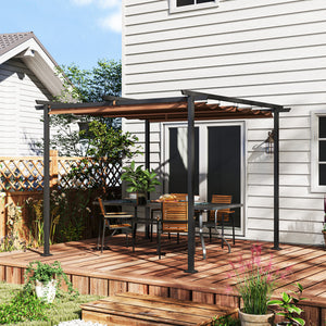 Pergola jardin exterieur 3 x 3 m pergola coulissante rétractable, tonnelle de jardin en toile polyester haute densité 180g/m², abri soleil UPF30+, pour terrasse, patio, arrière-cours, marron