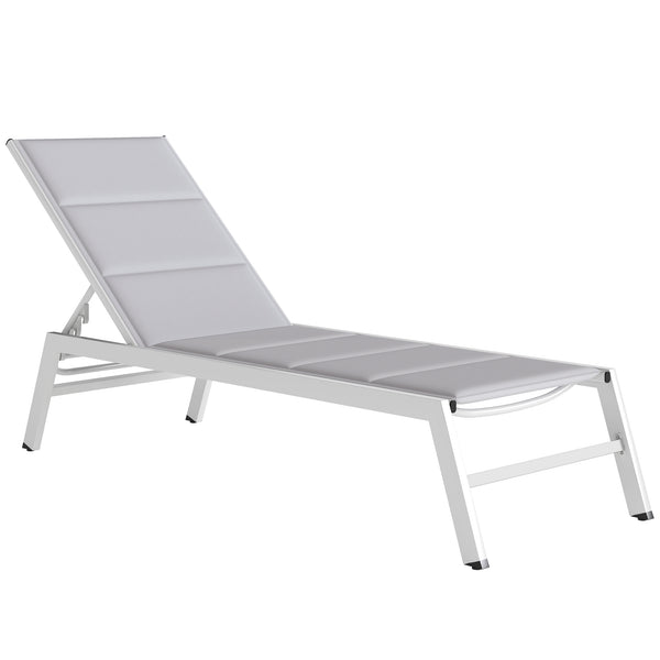 Bain de Soleil en Aluminium Léger, Dossier Réglable 6 Positions, Textilène 560g/m² et Rembourrage Intégré, Chaise Longue Anti-Rouille pour Terrasse Piscine Jardin, 64x181x90cm, Gris Clair