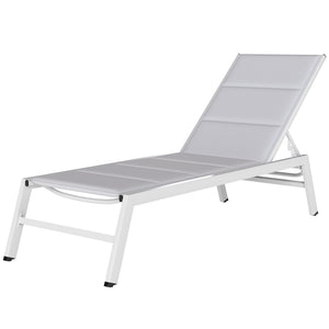Bain de Soleil en Aluminium Léger, Dossier Réglable 6 Positions, Textilène 560g/m² et Rembourrage Intégré, Chaise Longue Anti-Rouille pour Terrasse Piscine Jardin, 64x181x90cm, Gris Clair
