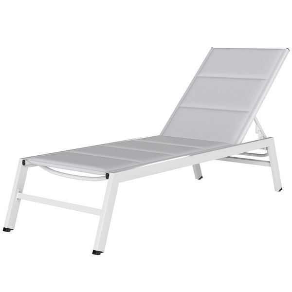 Bain de Soleil en Aluminium Léger, Dossier Réglable 6 Positions, Textilène 560g/m² et Rembourrage Intégré, Chaise Longue Anti-Rouille pour Terrasse Piscine Jardin, 64x181x90cm, Gris Clair