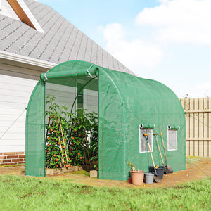 Serre de Jardin Tunnel 5 m² 2,5L x 2l x 2H m Acier renforcé Ø 1,8 cm + PE Haute densité 140 g/m² fenêtres Porte déroulante Vert
