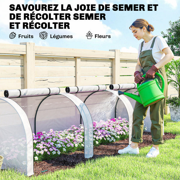 Mini Serre de Jardin Mini Serre Tunnel Serre à Tomates 3 x 1 x 0,8 m Acier Plastique Haute Densité Anti-UV 3 Portes avec Zip Enroulables Blanc