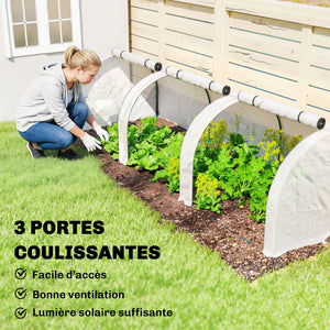 Mini Serre de Jardin Mini Serre Tunnel Serre à Tomates 3 x 1 x 0,8 m Acier Plastique Haute Densité Anti-UV 3 Portes avec Zip Enroulables Blanc