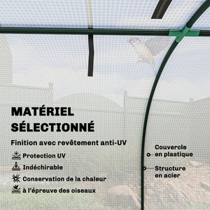 Mini Serre de Jardin Mini Serre Tunnel Serre à Tomates 3 x 1 x 0,8 m Acier Plastique Haute Densité Anti-UV 3 Portes avec Zip Enroulables Blanc