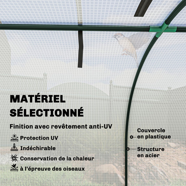 Mini Serre de Jardin Mini Serre Tunnel Serre à Tomates 3 x 1 x 0,8 m Acier Plastique Haute Densité Anti-UV 3 Portes avec Zip Enroulables Blanc