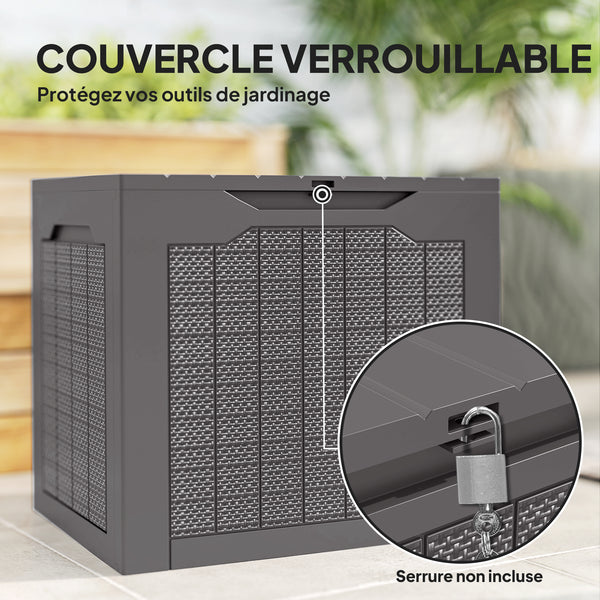 Coffre de rangement extérieur 97L avec poignées encastrées, malle de rangement extérieur étanche pour jardin terrasse, 56 x 41 x 50 cm, marron