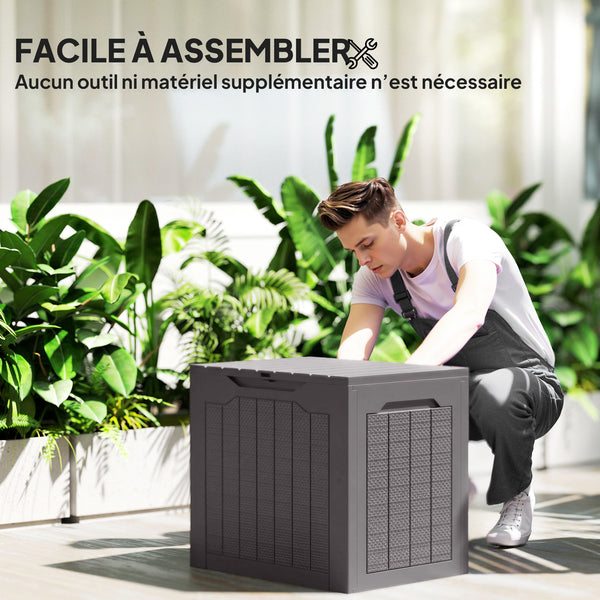 Coffre de rangement extérieur 97L avec poignées encastrées, malle de rangement extérieur étanche pour jardin terrasse, 56 x 41 x 50 cm, marron