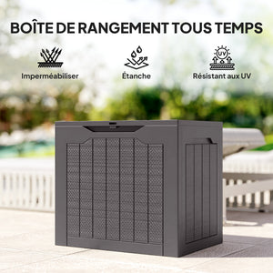 Coffre de rangement extérieur 97L avec poignées encastrées, malle de rangement extérieur étanche pour jardin terrasse, 56 x 41 x 50 cm, marron