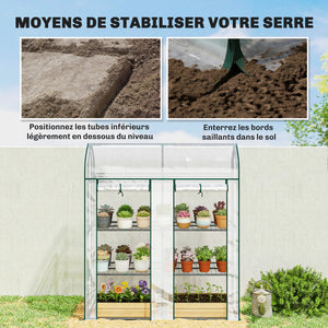 Serre de Jardin avec Étagères 3 Niveaux à Toit Pointu, Petite Serre de Balcon en Bâche PVC et Châssis Acier, 2 Portes Roulantes, pour Légumes Plantes Fleurs, 143 x 46 x 165 cm, Transparent