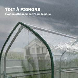 Serre de Jardin avec Étagères 3 Niveaux à Toit Pointu, Petite Serre de Balcon en Bâche PVC et Châssis Acier, 2 Portes Roulantes, pour Légumes Plantes Fleurs, 143 x 46 x 165 cm, Transparent