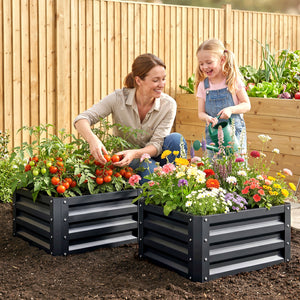 Lot de 2 jardinières surélevées en acier galvanisé 60 x 60 x 30,5 cm, carre potager de jardin pour légumes, fleurs et herbes, gris