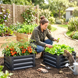 Lot de 2 jardinières surélevées en acier galvanisé 60 x 60 x 30,5 cm, carre potager de jardin pour légumes, fleurs et herbes, gris