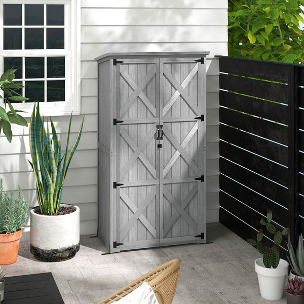 Armoire de Jardin abri Jardin Remise pour Outils sur Pied 90L x 54,5l x 161/168,5H cm 2 étagères Toit bitumé étanche Bois pin Autoclave, gris