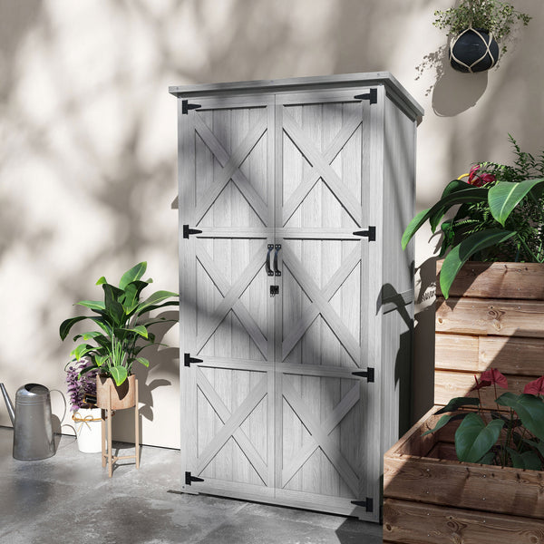 Armoire de Jardin abri Jardin Remise pour Outils sur Pied 90L x 54,5l x 161/168,5H cm 2 étagères Toit bitumé étanche Bois pin Autoclave, gris