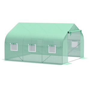 Serre Tunnel de Jardin 10,5 m² dim. 3,5L x 3l x 2H m Porte + 6 fenêtres enroulables Acier galvanisé bâche PE Haute densité Vert