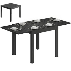Table de jardin extensible en aluminium avec effet bois - table extérieur 4-6 personnes avec rallonge auto-stockée - mobilier de jardin design pour terrasse et balcon, 80-160 x 80 cm, noir
