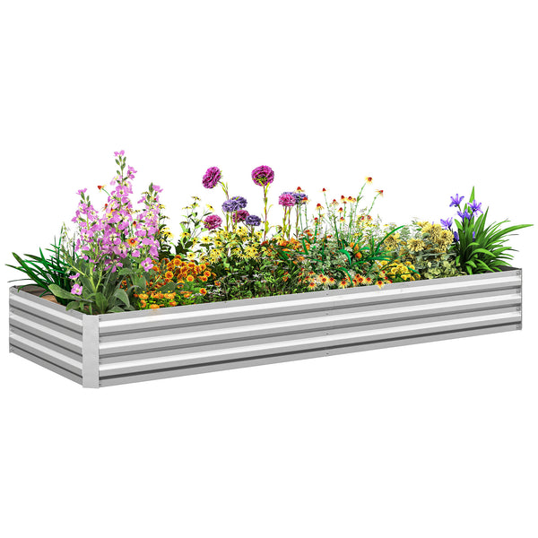 Carré Potager en Métal Modulable - Potager Surélevé 241x90,5x30cm en Acier Galvanisé - Jardinière Extérieur Anti-Rouille pour Légumes et Fleurs, Argent