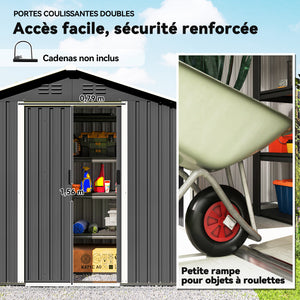 Abri de jardin en métal 1,8 m², cabane de jardin à outils en métal, 194 x 107 x 191 cm, grand espace de rangement extérieur avec portes coulissantes et 4 aérations, gris foncé