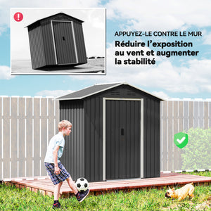 Abri de jardin en métal 1,8 m², cabane de jardin à outils en métal, 194 x 107 x 191 cm, grand espace de rangement extérieur avec portes coulissantes et 4 aérations, gris foncé
