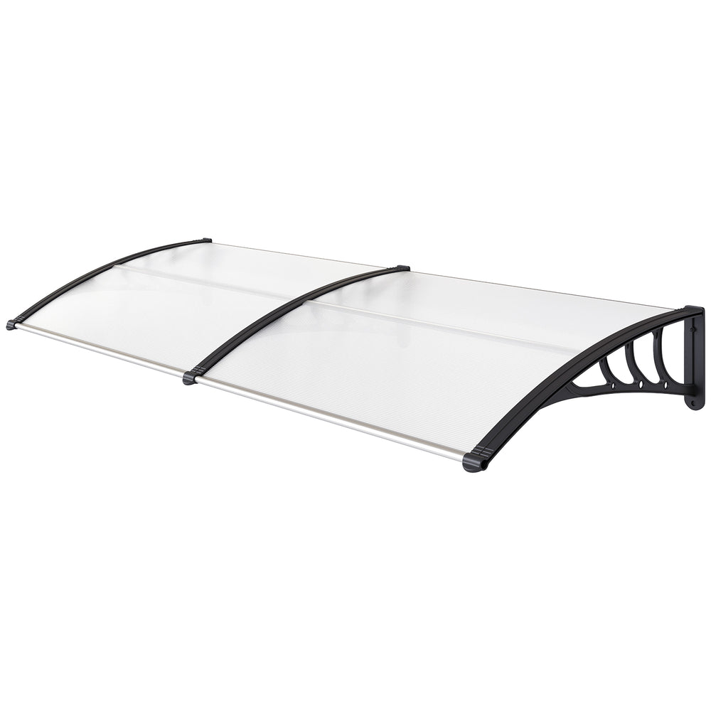 Auvent de porte d'entrée, toit marquise de porte exterieur en polycarbonate et profil aluminium résistante toit abri protection contre la pluie et UV pour terrasse, balcon, 195x75cm, transp.
