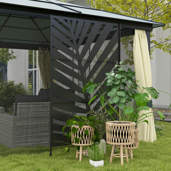 Paravent séparateur de jardin cloison de séparation 3 panneaux décoratifs extérieur à motif végétal en acier - 122 x 45 x 198 cm noir