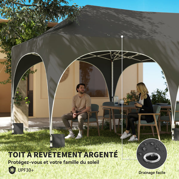 Tonnelle pliante 3x6m imperméable anti-UV, barnum avec 6 parois & 6 sacs de sable - tente de réception 12 trous de drainage - pavillon pop-up, 4 fenêtres église pour mariage, marché - gris
