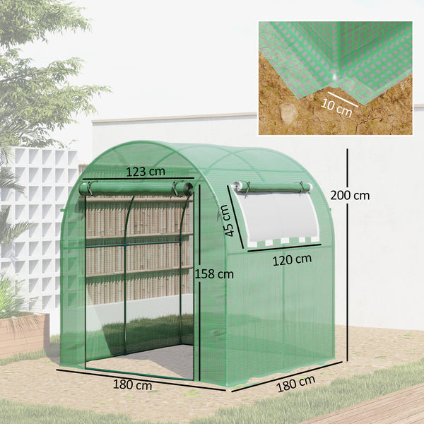 Serre Tunnel de Jardin 3,24m², Serre de Jardin Tunnel 180x180x200cm avec Cadre en Acier, Porte et Fenêtre Enroulables, pour Extérieur, Toutes Saisons, Légumes, Fruits, Fleurs, Bâche PE, Verte