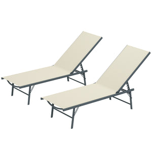 Lot de 2 bain de soleil, chaise longue pliante en textilène, transat jardin extérieur inclinable de plage, relax, camping, piscine, terrasse, 54 x 164 x 84 cm, crème