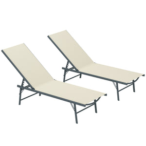 Lot de 2 bain de soleil, chaise longue pliante en textilène, transat jardin extérieur inclinable de plage, relax, camping, piscine, terrasse, 54 x 164 x 84 cm, crème