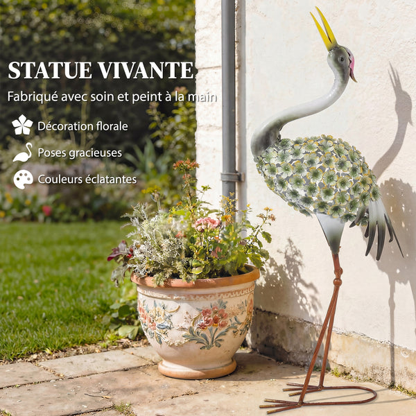 Statues de Jardin, Sculpture de Héron en Métal, Statues d'oiseaux 71 cm, pour Cour, Étang, Terrasse, Vert
