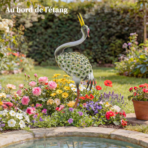Statues de Jardin, Sculpture de Héron en Métal, Statues d'oiseaux 71 cm, pour Cour, Étang, Terrasse, Vert