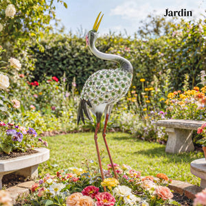 Statues de Jardin, Sculpture de Héron en Métal, Statues d'oiseaux 71 cm, pour Cour, Étang, Terrasse, Vert