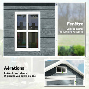 Abri de jardin en résine effet bois, 128x104x196cm (1,09 m²) - cabane de stockage avec plancher, fenêtre et toit pointu anti-pluie - rangement extérieur pour outils et tondeuse, gris