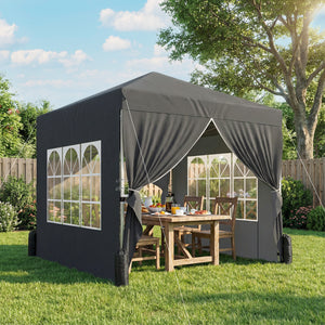 Tonnelle de jardin 2,5 x 2,5 m pop up tente pliante réglable en hauteur protection UV50+ tonnelle pliante avec 4 parois latérales 4 sacs de sable sac de transport montage facile gris foncé