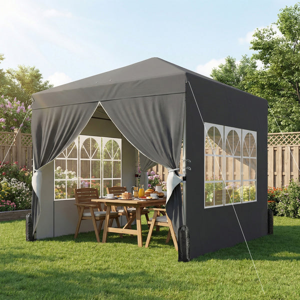 Tonnelle de jardin 2,5 x 2,5 m pop up tente pliante réglable en hauteur protection UV50+ tonnelle pliante avec 4 parois latérales 4 sacs de sable sac de transport montage facile gris foncé