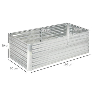 Carré potager de jardin rectangulaire tubes de renforcement acier galvanisé 180 x 90 x 59 cm argent