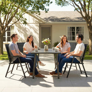 Lot de 4 Chaises de Jardin Pliantes en Textilène - Mobilier de Jardin avec Structure Acier Robuste sans Montage - Chaise de Terrasse et Balcon à Dossier Haut Ergonomique, Noir