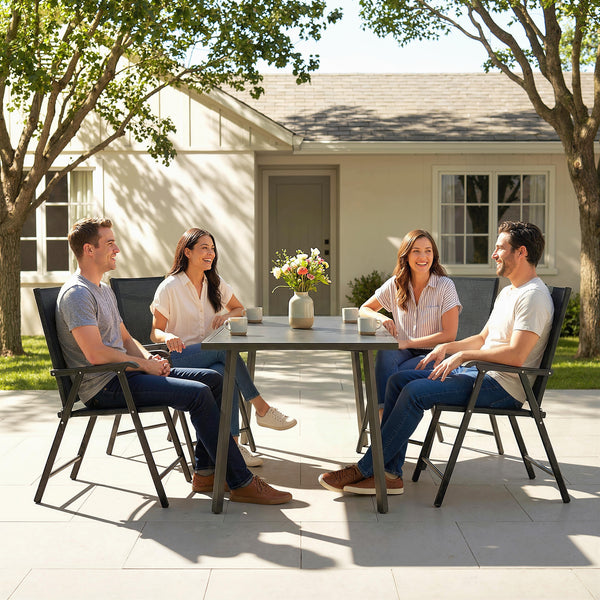 Lot de 4 Chaises de Jardin Pliantes en Textilène - Mobilier de Jardin avec Structure Acier Robuste sans Montage - Chaise de Terrasse et Balcon à Dossier Haut Ergonomique, Noir