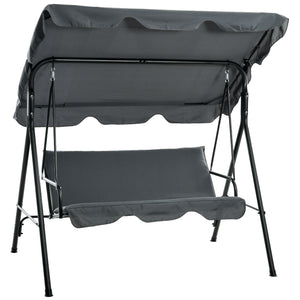 Balancelle de Jardin 3 Places Toit Inclinaison réglable Coussins Assise et Dossier 1,72L x 1,1l x 1,53H m Acier Noir Polyester Gris