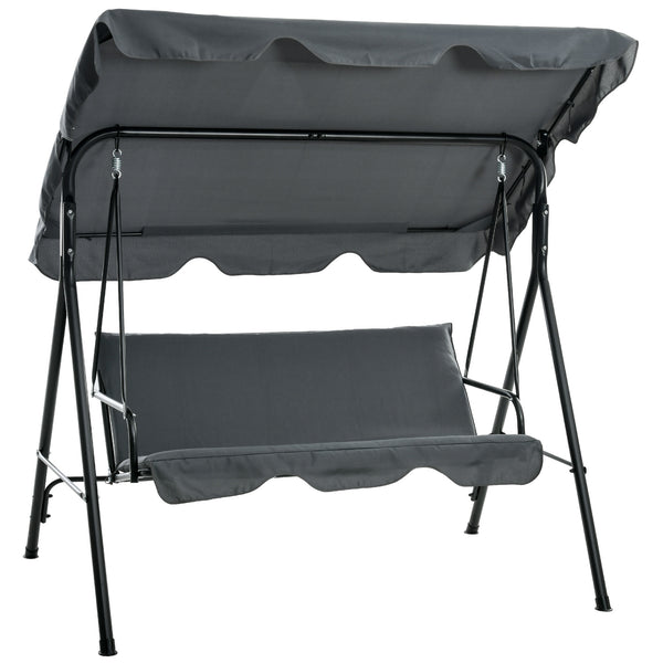 Balancelle de Jardin 3 Places Toit Inclinaison réglable Coussins Assise et Dossier 1,72L x 1,1l x 1,53H m Acier Noir Polyester Gris