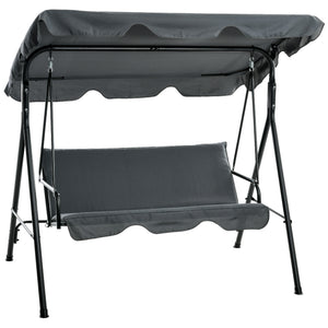 Balancelle de Jardin 3 Places Toit Inclinaison réglable Coussins Assise et Dossier 1,72L x 1,1l x 1,53H m Acier Noir Polyester Gris