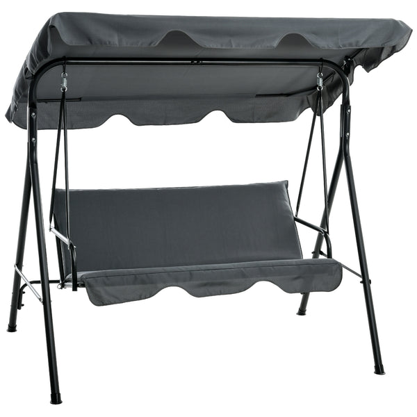 Balancelle de Jardin 3 Places Toit Inclinaison réglable Coussins Assise et Dossier 1,72L x 1,1l x 1,53H m Acier Noir Polyester Gris