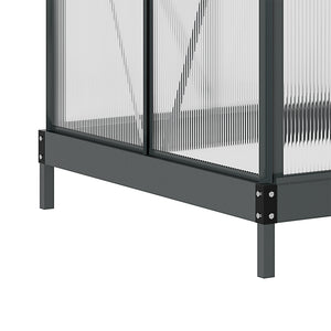 Serre de jardin polycarbonate 2,51 m² serre en aluminium pour le jardin 190 x 132 x 201 cm résistant aux UV, avec fondation renforcé, gouttière, lucarne et porte coulissant, Gris