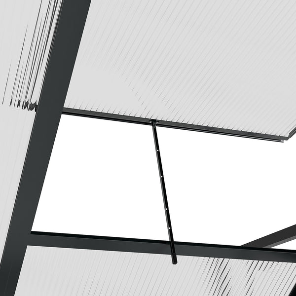 Serre de jardin polycarbonate 2,51 m² serre en aluminium pour le jardin 190 x 132 x 201 cm résistant aux UV, avec fondation renforcé, gouttière, lucarne et porte coulissant, Gris