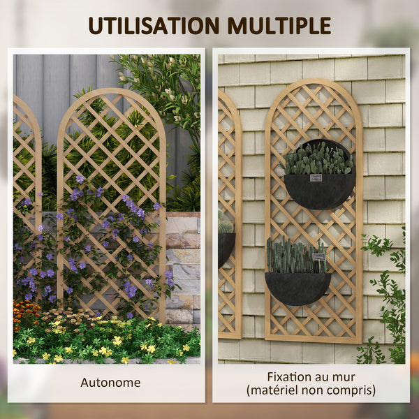 Lot de 2 treillis en bois pour le jardin - panneau arc pour plantes grimpantes - dim. un panneau : 60L x 150H cm
