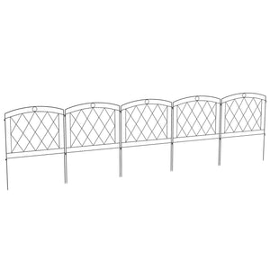 Lot de 5 panneaux de clôture de jardin décoratives, bordure de jardin en métal, pour parterre de fleurs - dim. 305 x 80 cm, noir