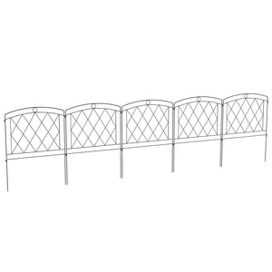 Lot de 5 panneaux de clôture de jardin décoratives, bordure de jardin en métal, pour parterre de fleurs - dim. 305 x 80 cm, noir
