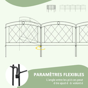 Lot de 5 panneaux de clôture de jardin décoratives, bordure de jardin en métal, pour parterre de fleurs - dim. 305 x 80 cm, noir