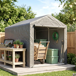 Abri de Jardin Tente de Stockage Imperméable Abri Moto Porte Enroulable Fermeture Éclair, Garage pour Vélo et Outils Rangement, 160x218x172cm Gris Clair